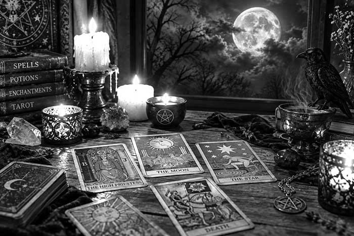 tarot cards moonlit night